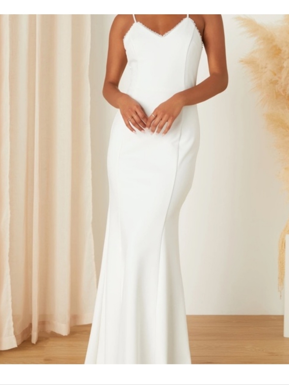 NWT Elegant White Spaghetti Strap Wedding Dress With Buttons Up The Back